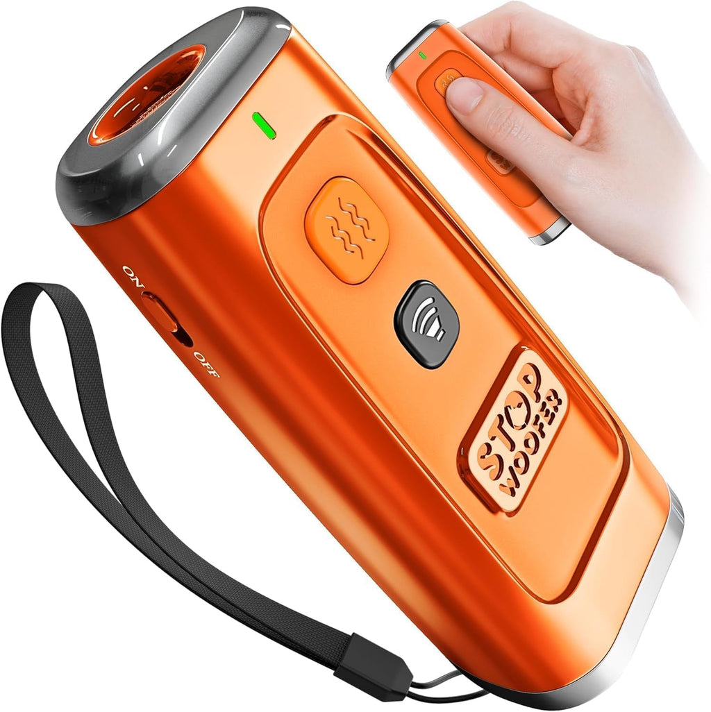 Stopwoofer dog training device in green color packaging context