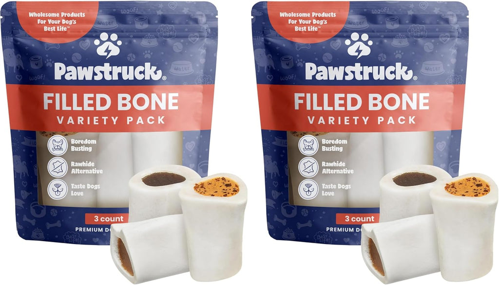 Pawstruck Large 5-6" Filled Dog Bones Variety Pack - Peanut Butter, Cheese & Bacon, Beef Flavors - Made in USA, Long Lasting Stuffed Femur Treat for Aggressive Chewers - Pack of 3, Packaging May Vary - Image 12
