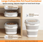 Collapsible pet food bin showing wheels and handle