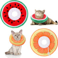 Frienda adjustable cat recovery collar front view of orange and watermelon fruit design