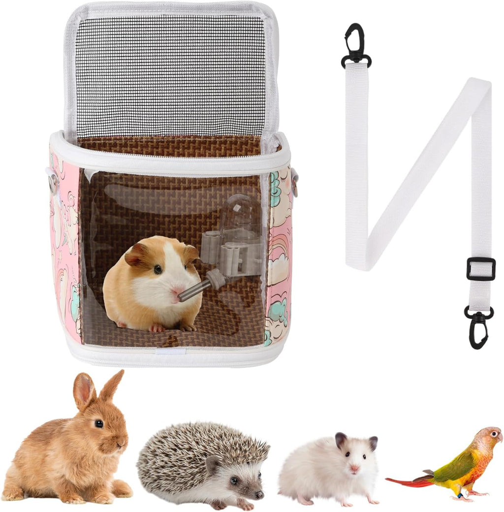 Guinea Pig Carrier Bag with Water BottleTravel Portable Small Animal Carrier Sling Pouch, Clear Window Carrier Backpack for Hamster Bunny Gerbil Hedgehog Sugar Glider Lizard Bird.(Pink) - Image 1