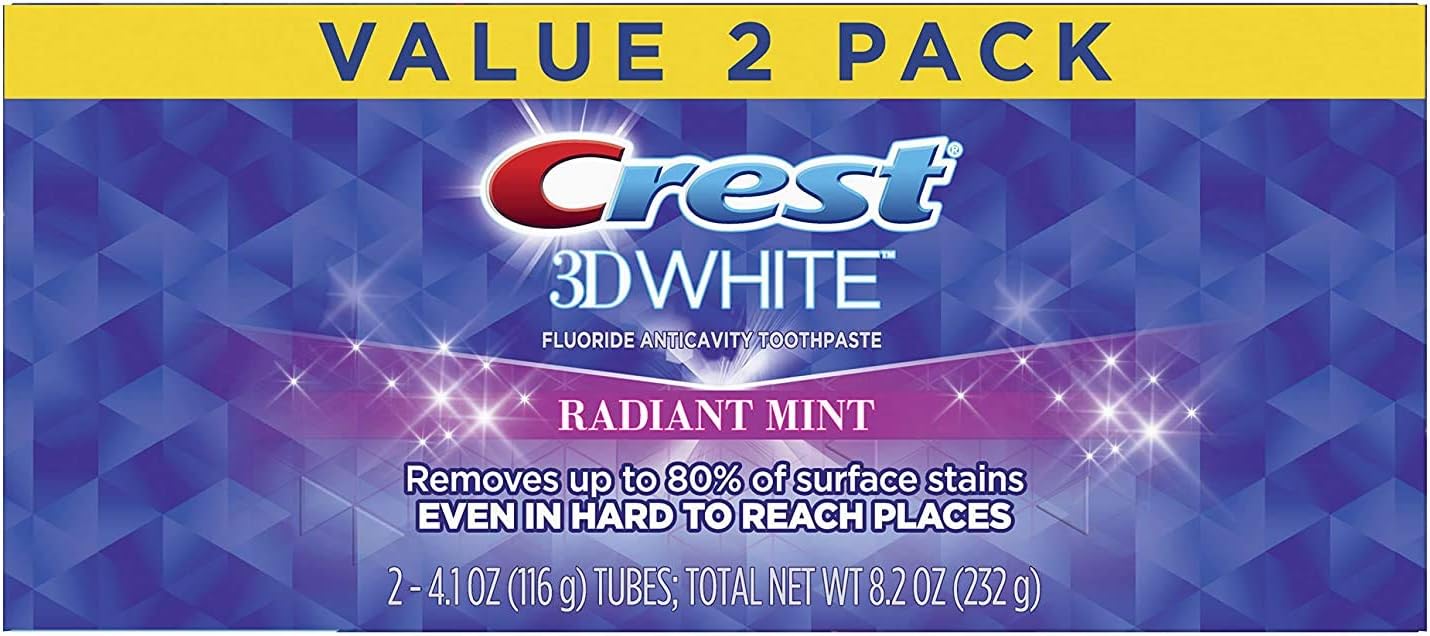 Close up view of American imported Crest 3D White whitening formula packaging