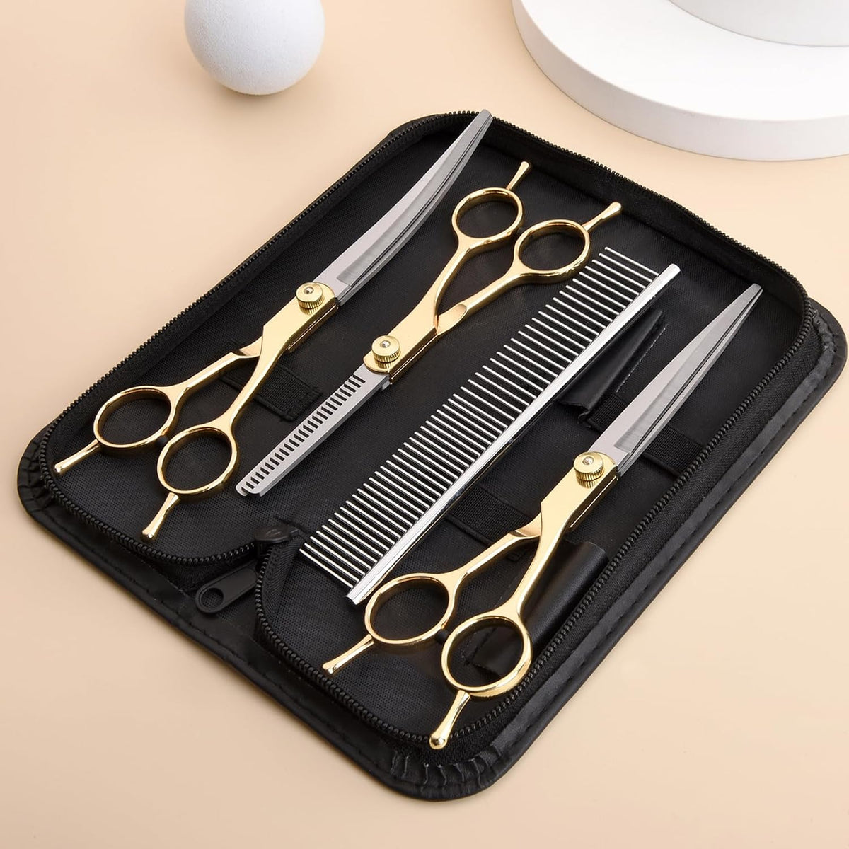 Professional pet grooming kit for dogs and cats in gold finish