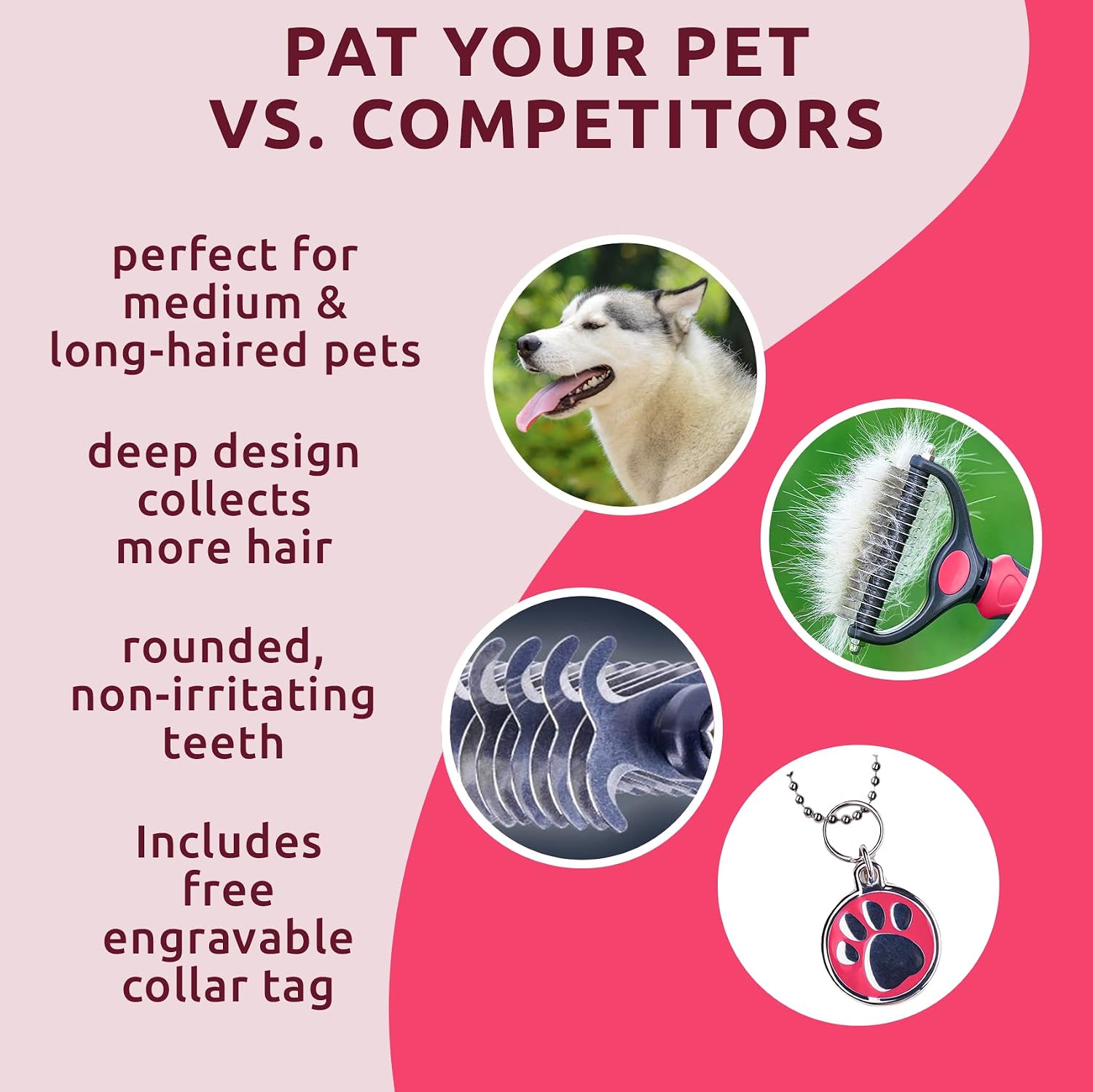 Pat Your Pet Deshedding Brush - Double-Sided Undercoat Rake for Dogs & Cats - Shedding Comb and Dematting Tool for Grooming, Extra Wide (Pink) - Image 9