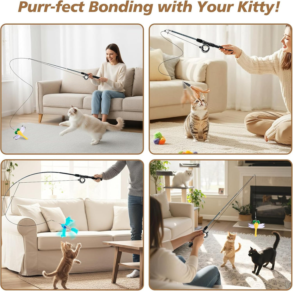 Fully extended cat fishing pole wand demonstrating maximum reach