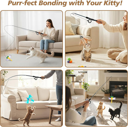 Pawababoo retractable cat teaser non slip sponge grip handle design.