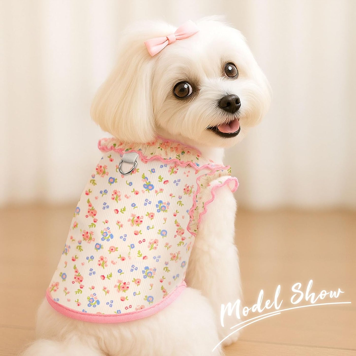 Pink and blue floral dog shirts with ruffled sleeves