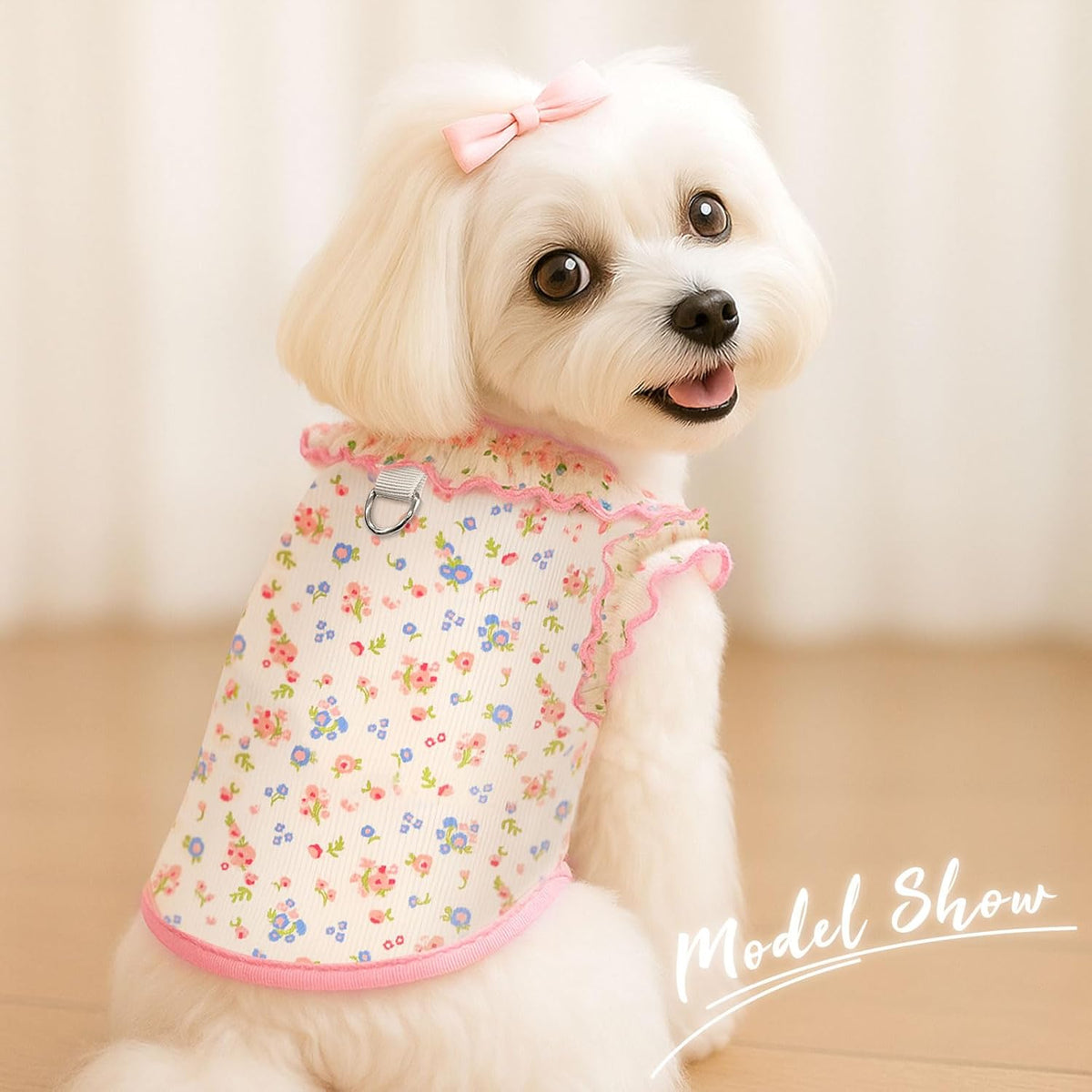 Pink and blue floral dog shirts with ruffled sleeves