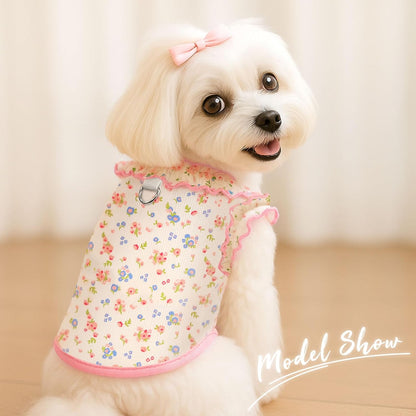 Pink and blue floral dog shirts with ruffled sleeves