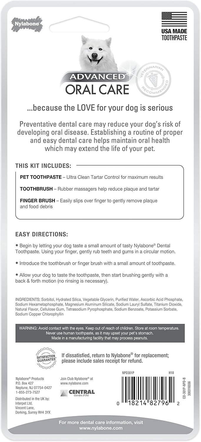 Nylabone adult pet toothbrush showing rubber gum massagers and ergonomic handle