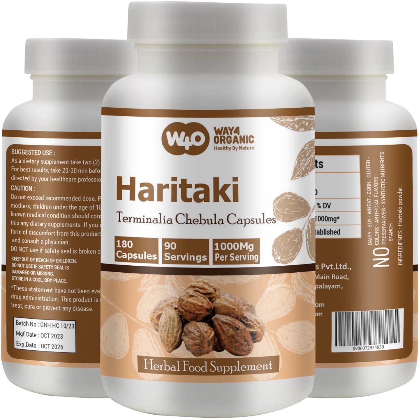 Way 4 Organic Haritaki Capsules 1000mg bottle front view