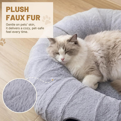 Grey forty-seven inch pet tunnel bed for indoor cats and rabbits