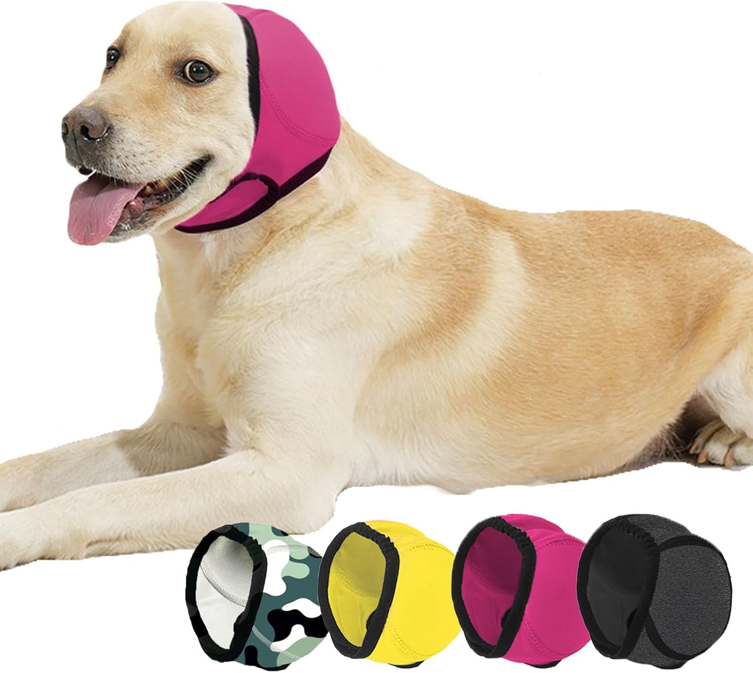 Dog ear cover showing adjustable elastic fit