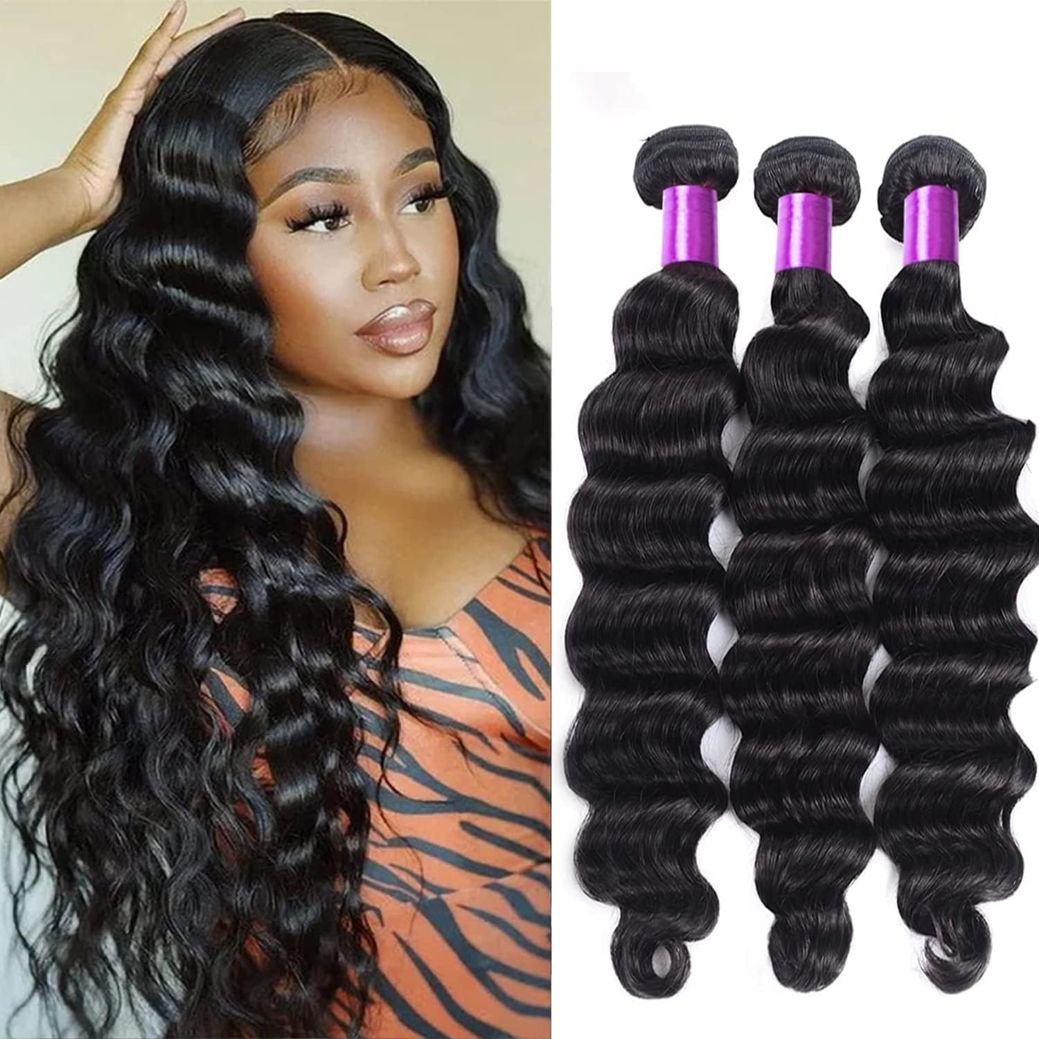 Pinjuoo Vanlov Brazilian human hair loose deep wave bundles front view