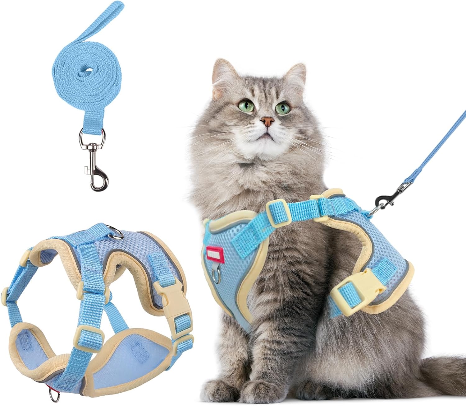 Lightweight air mesh pet walking vest in blue color for small cats