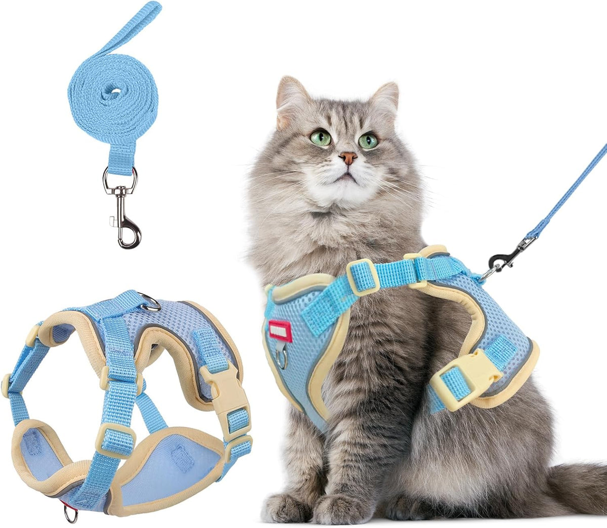 Lightweight air mesh pet walking vest in blue color for small cats