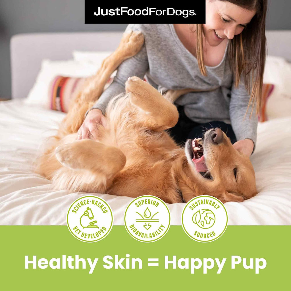 Sustainably sourced algae oil omega supplement for dogs close up view