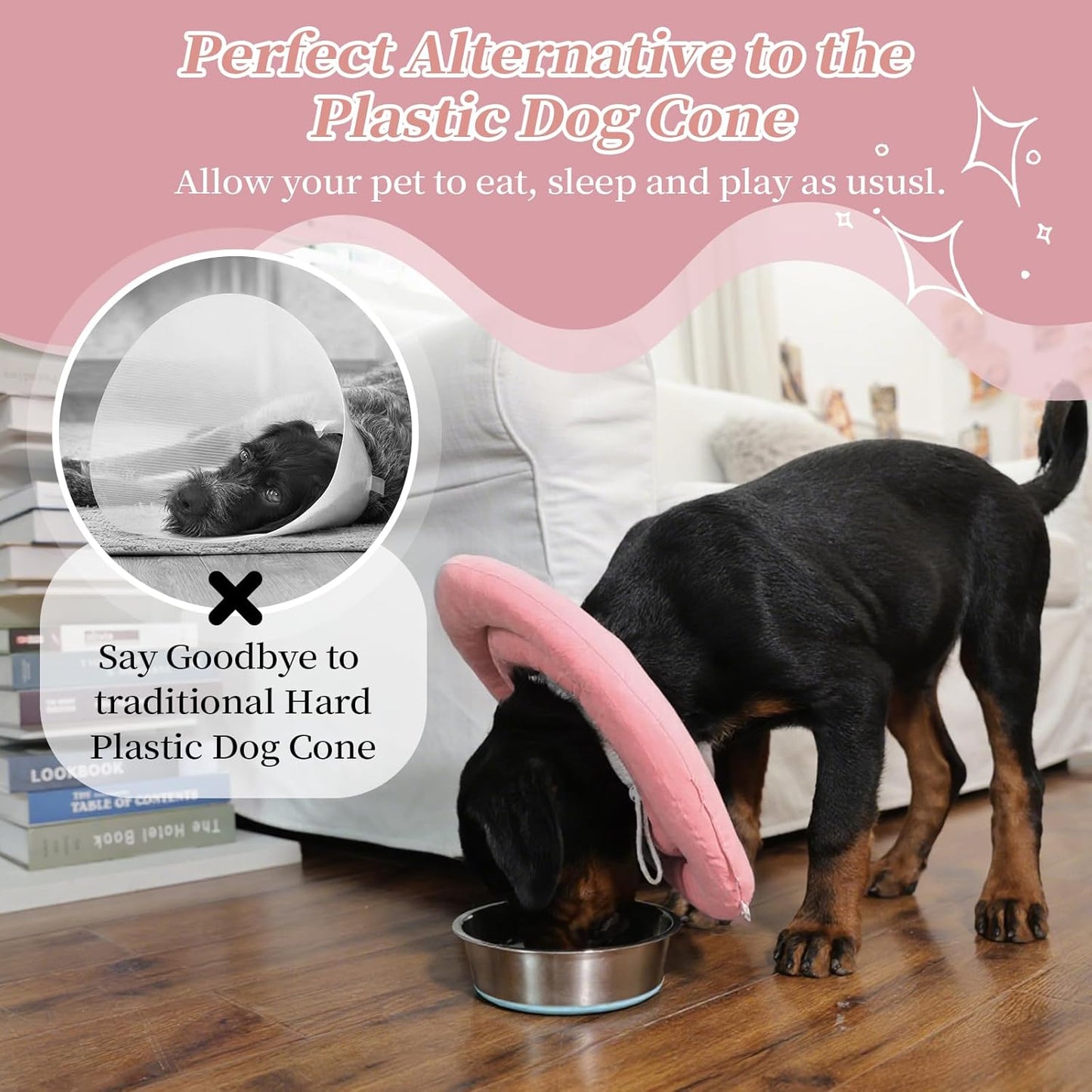 IDOMIK pet neck donut cone anti licking pink color close up