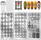 PH PandaHall vintage flower frame nail stamp plate kit front view showcasing three stainless steel templates