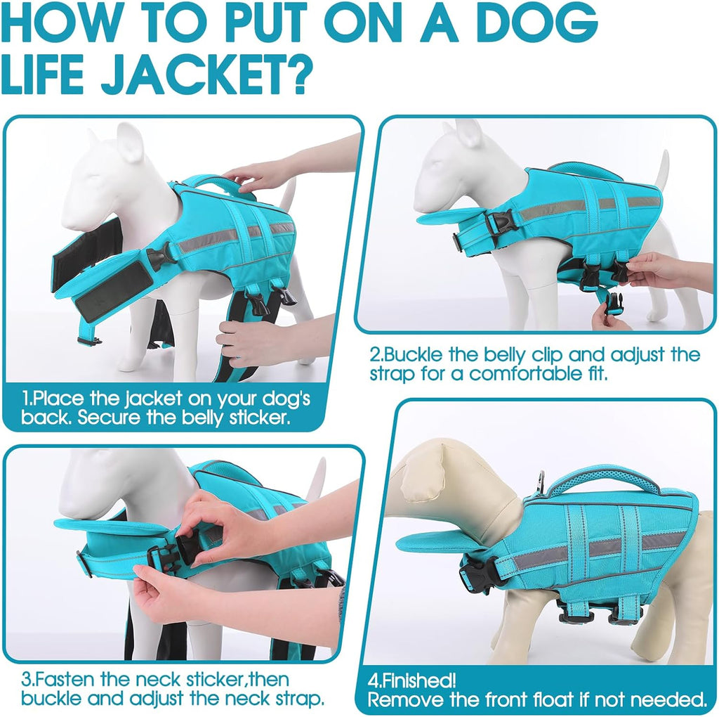 Dog Life Jacket Dog Life Vest for Swimming Boating with Detachable Front Chin Float High Buoyancy Pool Lifesaver Adjustable Reflective Ripstop Pet Preserver with Rescue Handle(Turquoise, 2XL) - Image 9