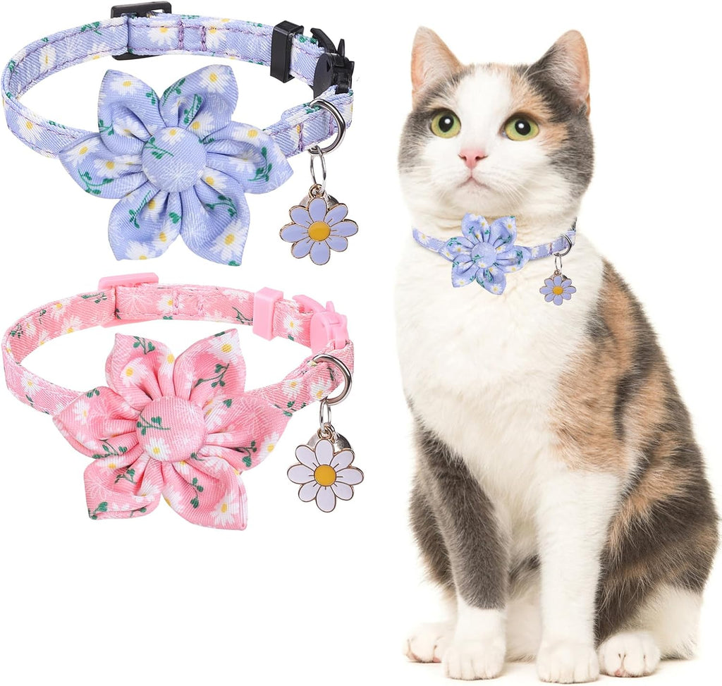 3 Pack Breakaway Cat Collars with Bell- Daisy Pendant Spring Cat Collar for Girl Boy Cats with Safety Buckle- Cute Kitten Collar Adjustable 8"-12" for Kitty Puppy Small Pets - Image 14