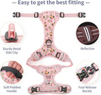 Pink flower pattern dog harness with soft neoprene padded top control handle