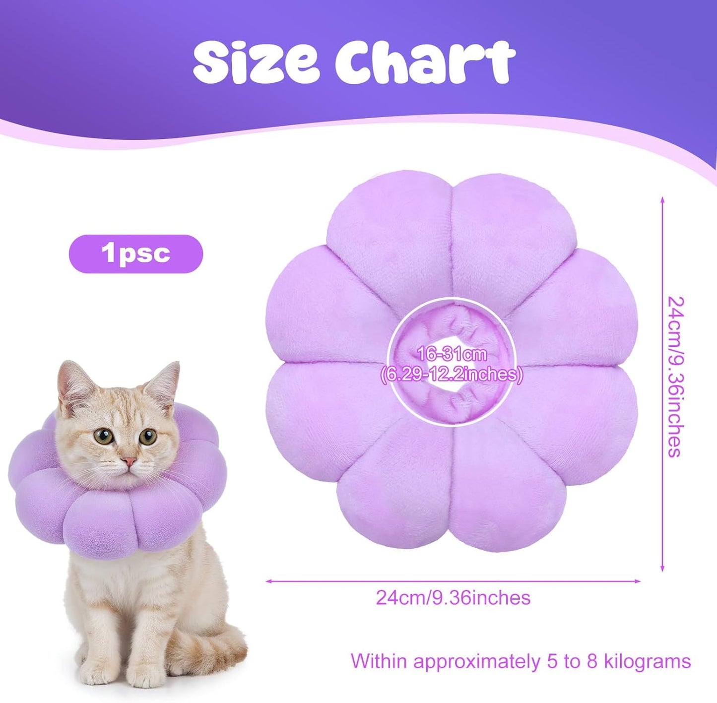 Soft waterproof Elizabethan collar for cats preventing scratching after surgery