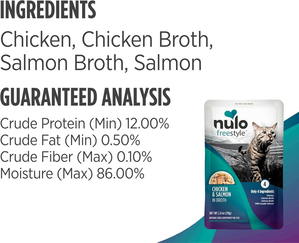 Nutritional information panel on Nulo cat food pouch