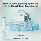 Uproot Clean pet grooming vacuum system with all seven premium attachments displayed side by side