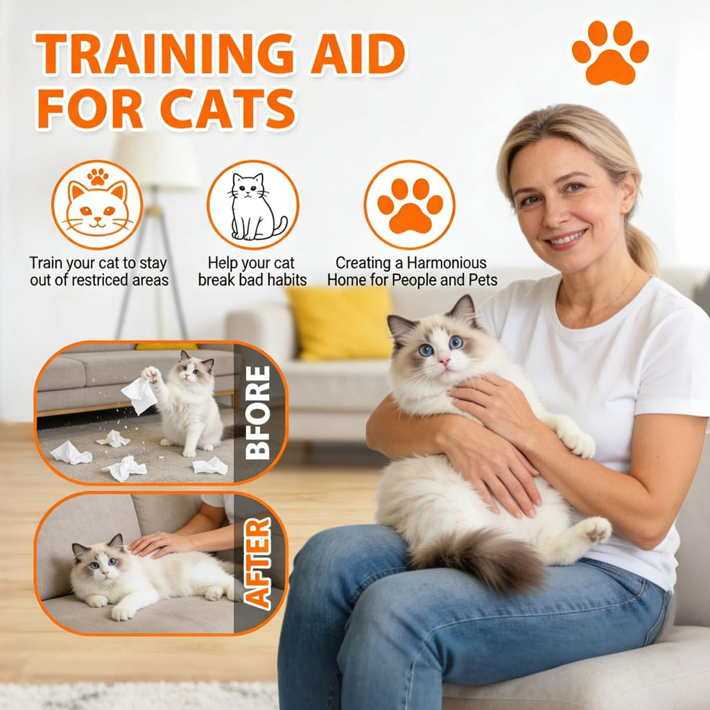 Demonstration of indoor cat training with Parsca deterrent spray