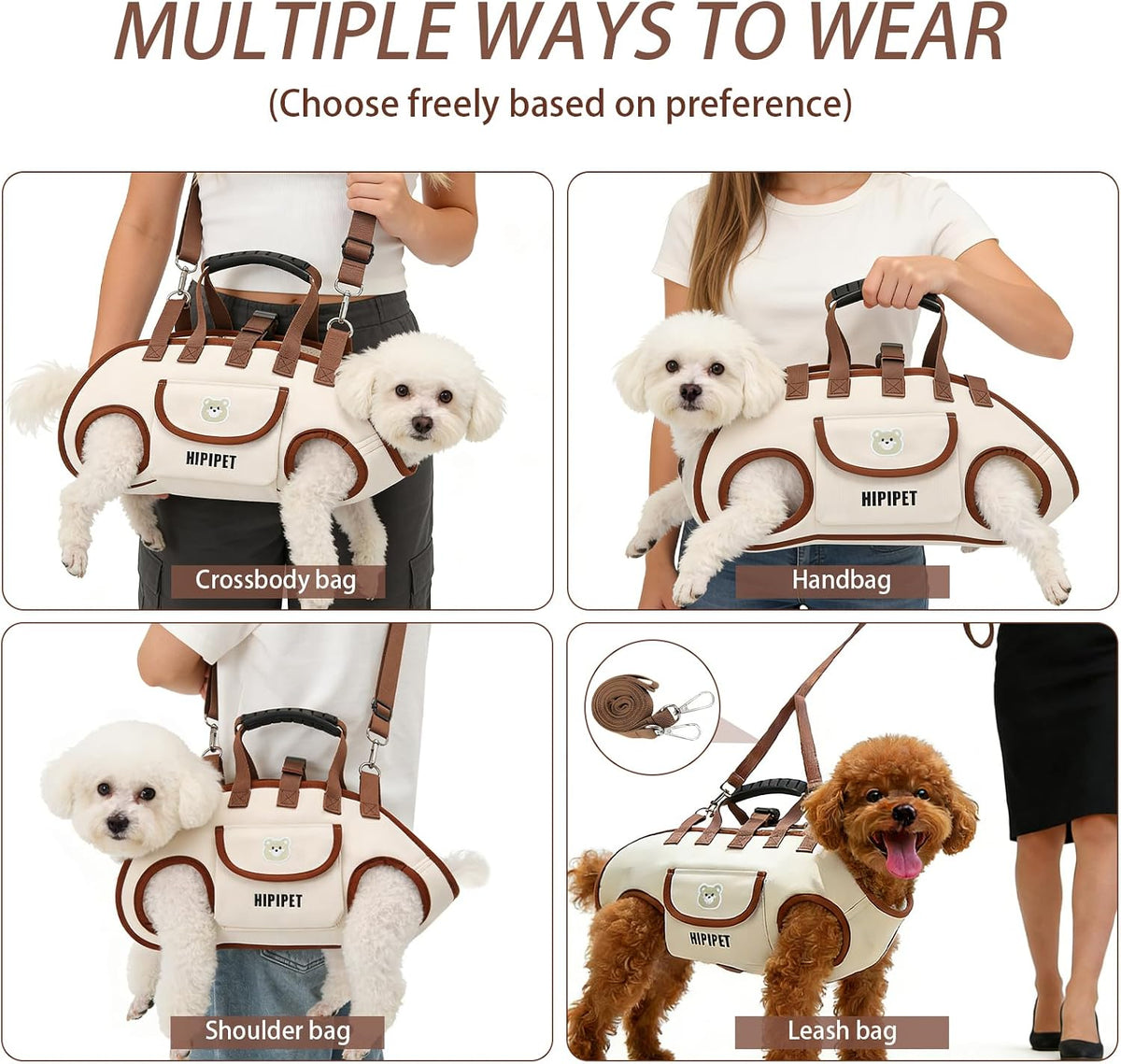 DZ Duozhan Dog Lift Harness for Small Dogs, Full Body Support Sling with Adjustable Handle for Senior Injured Disabled Pets, Hands-Free Shoulder Pet Carrier (Beige, Medium) - Image 3