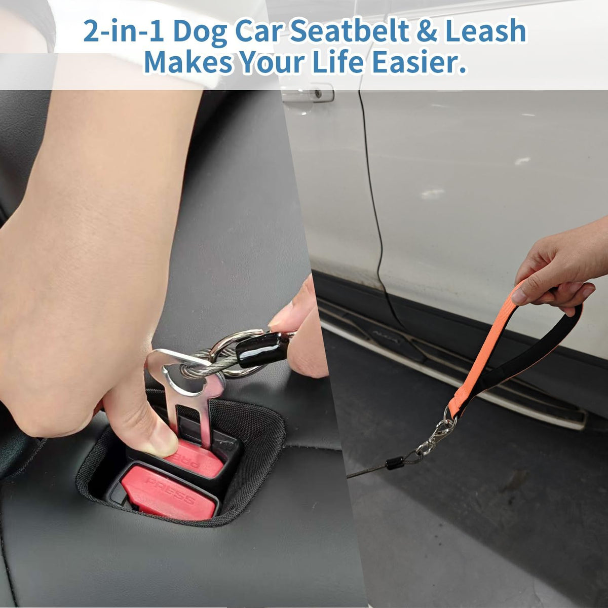 2-in-1 Dog Seat Belt for Car, Chew Proof Pet Safety Belt for Dog, Heavy Duty Dog Car Harness Restraint, Waterproof Coated Steel Wire Dog Leash (Black*2, 32inch/80CM) - Image 9
