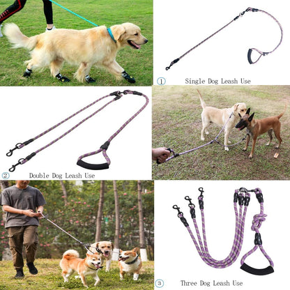 Heyllou purple and green multi pet leash system laid flat displaying full length measurements