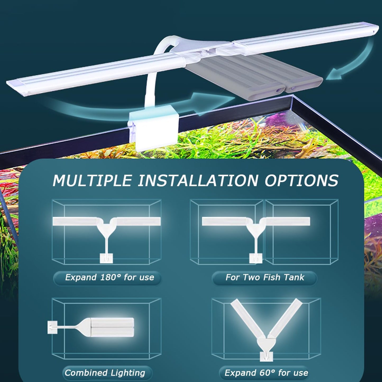 Pueutu clip on aquarium lamp showing 360 degree flexibility