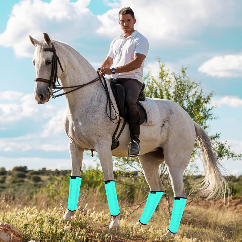 FOXLVDA large size horse fly boots demonstrating secure pasture fitment