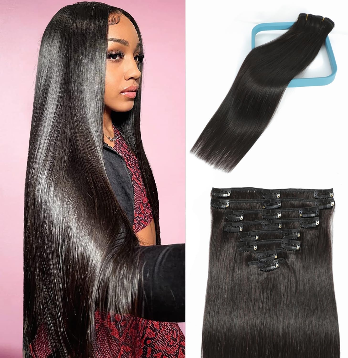 LORIEN clip in human hair extensions front view package
