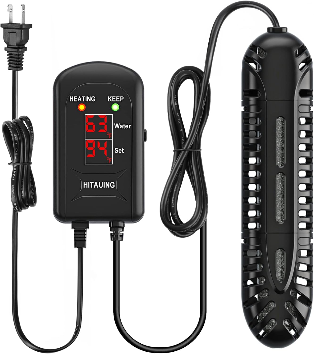HiTauing Aquarium Heater, 300W Fish Tank Heater with LED Digital Display & 5 Safety Protection, Submersible Aquarium Heater with 2 Suction Cup and 8.2Ft Cord for 40-75 Gallon Fish Tank. - Image 9