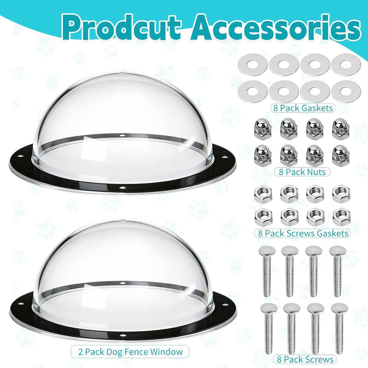 Hiyoo clear plastic pet dome bubble window close up with installation hardware