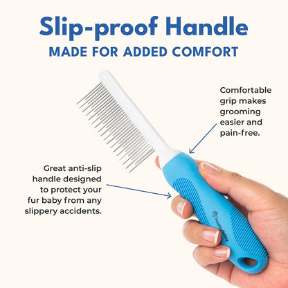 Close up of the rounded safety tips on the Freshly Bailey pet dematting tool for skin protection