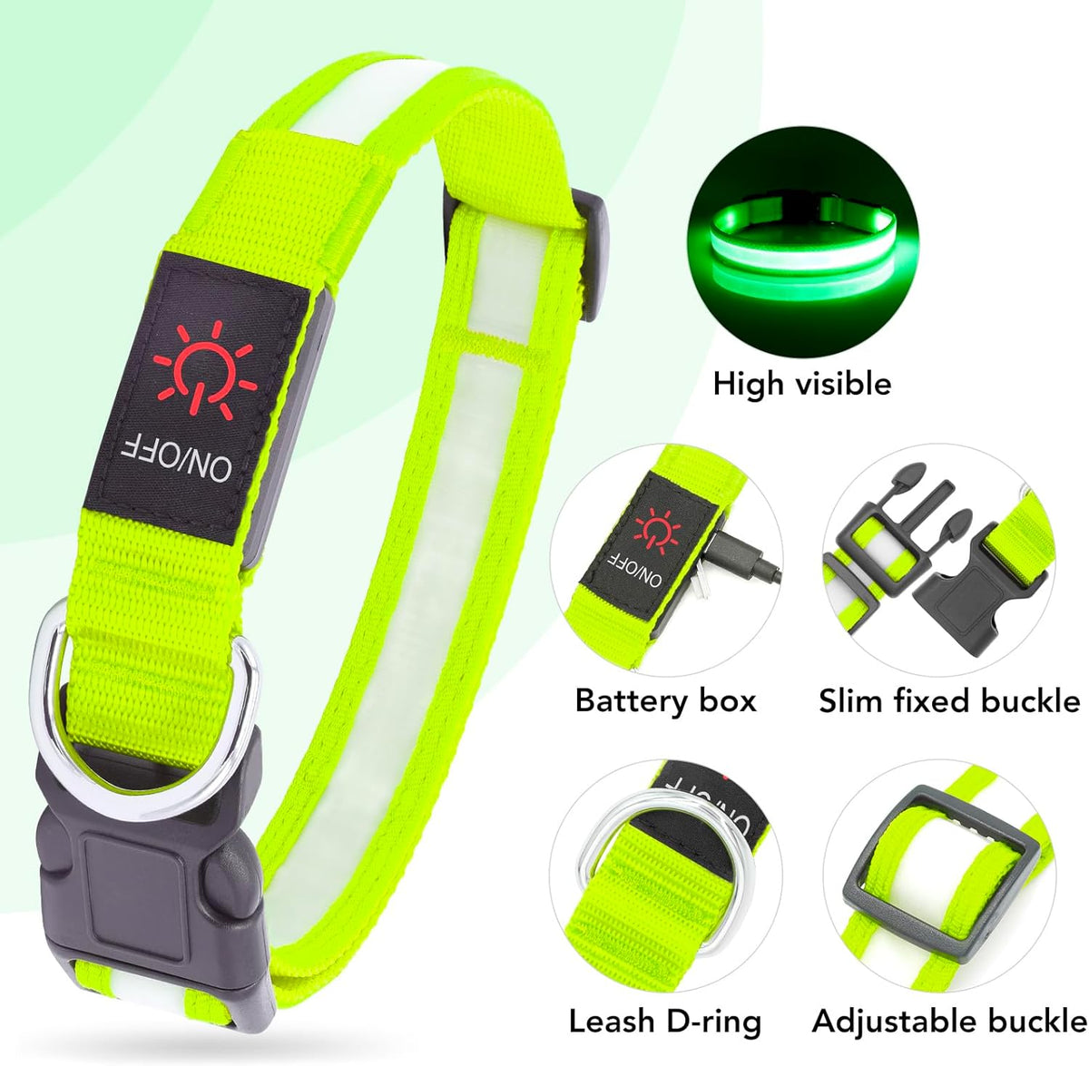 Vizpet light up collar showing LED fiber illumination