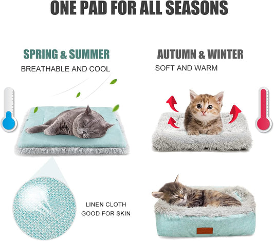 HDLKRR thermal cat mat placed flat on a living room floor with a cat resting comfortably