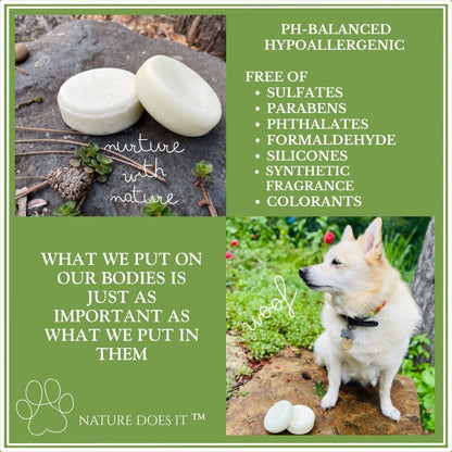 Authentic USA imported eco friendly pet conditioning bar packaging showing ingredient details.