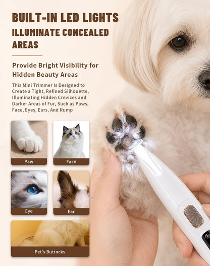 Side profile of the lightweight ergonomic white pet trimmer highlighting its sleek cordless build for easy handling.