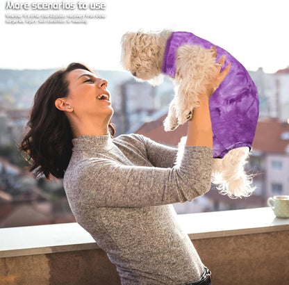 Hygienic pet recovery wear showing open rear litter box design