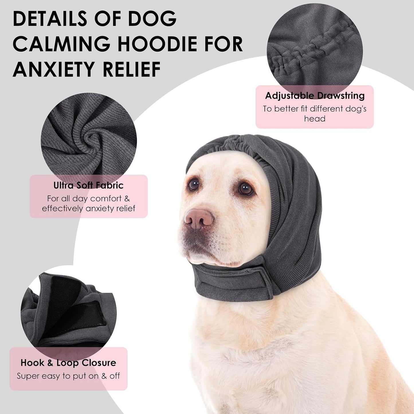KOESON adjustable no shake ear wrap for dogs displaying the top elastic strap mechanism.