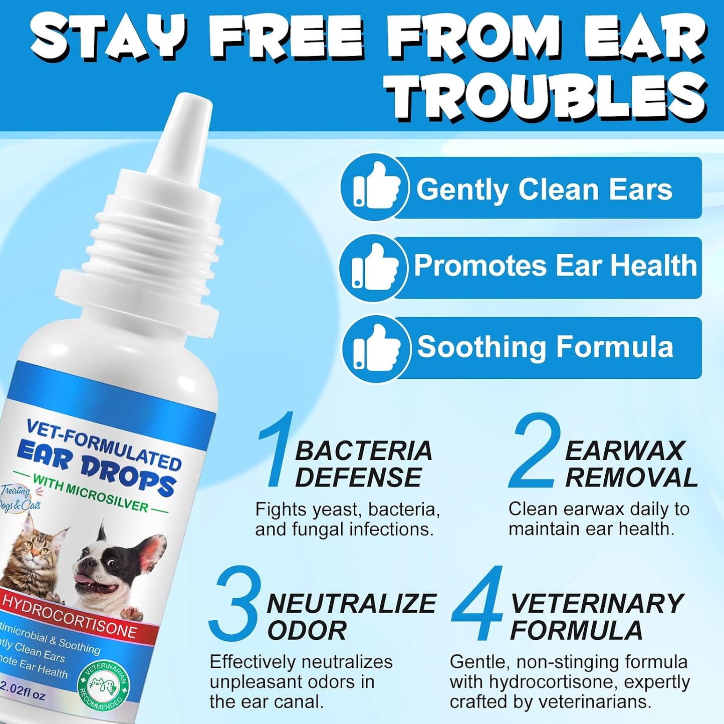 Ear Infection Treatment Drops for Dogs and Cats,with 1% Hydrocortisone Soothing Dog Yeast Infection, Itchy Ear Relief-Treats Ear Infections for Dogs & Cats - 2 fl oz - Image 9