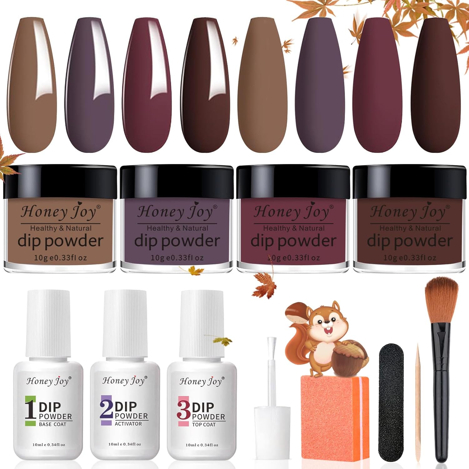 Honey Joy dip powder nail kit starter with 4 fall colors and liquid set