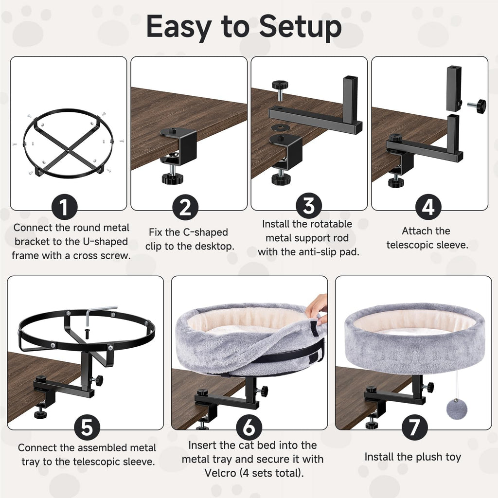Chumajor Cat Desk Bed - 360 degrees Rotating & Adjustable, Supports 50 lbs, Soft Faux Fur with Dual-Sided Reversible Mat, Modern Indoor Cat Nest Furniture for Office Desks and Game Tables, Island Table - Image 9