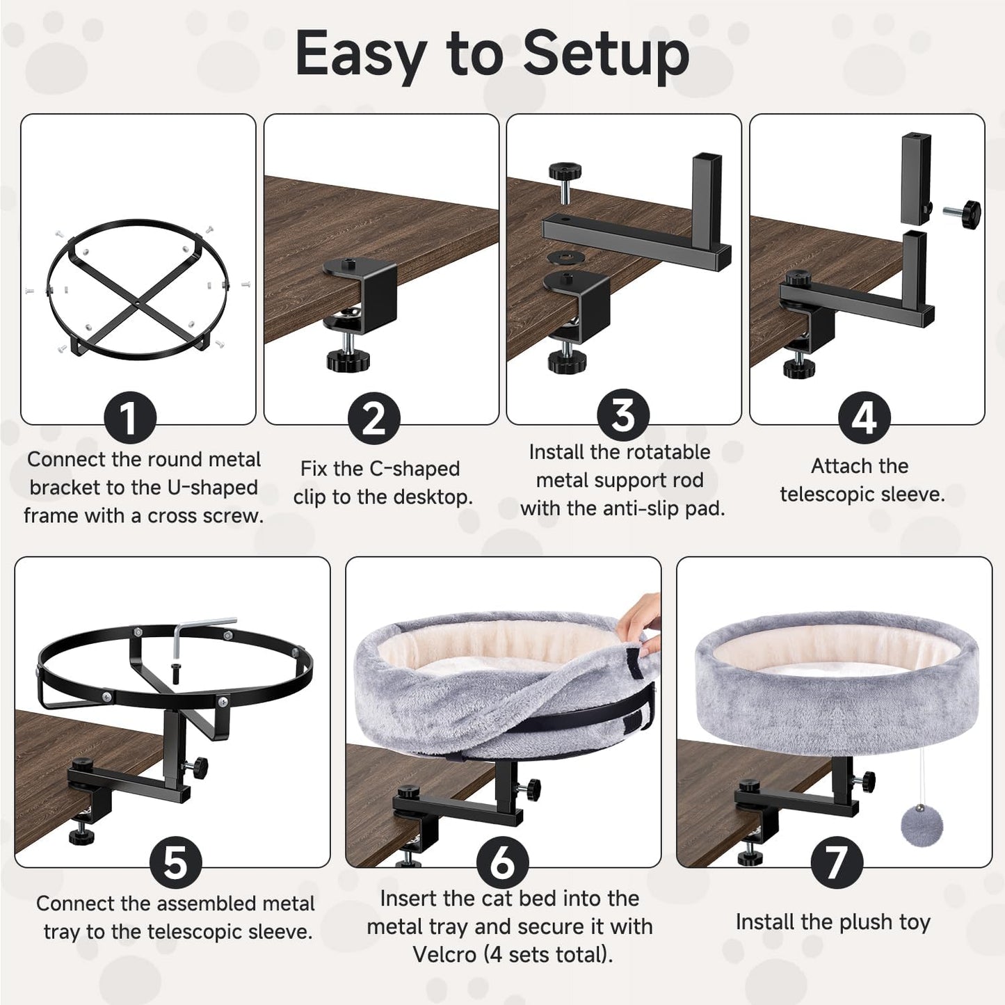 Chumajor Cat Desk Bed - 360 degrees Rotating & Adjustable, Supports 50 lbs, Soft Faux Fur with Dual-Sided Reversible Mat, Modern Indoor Cat Nest Furniture for Office Desks and Game Tables, Island Table - Image 9
