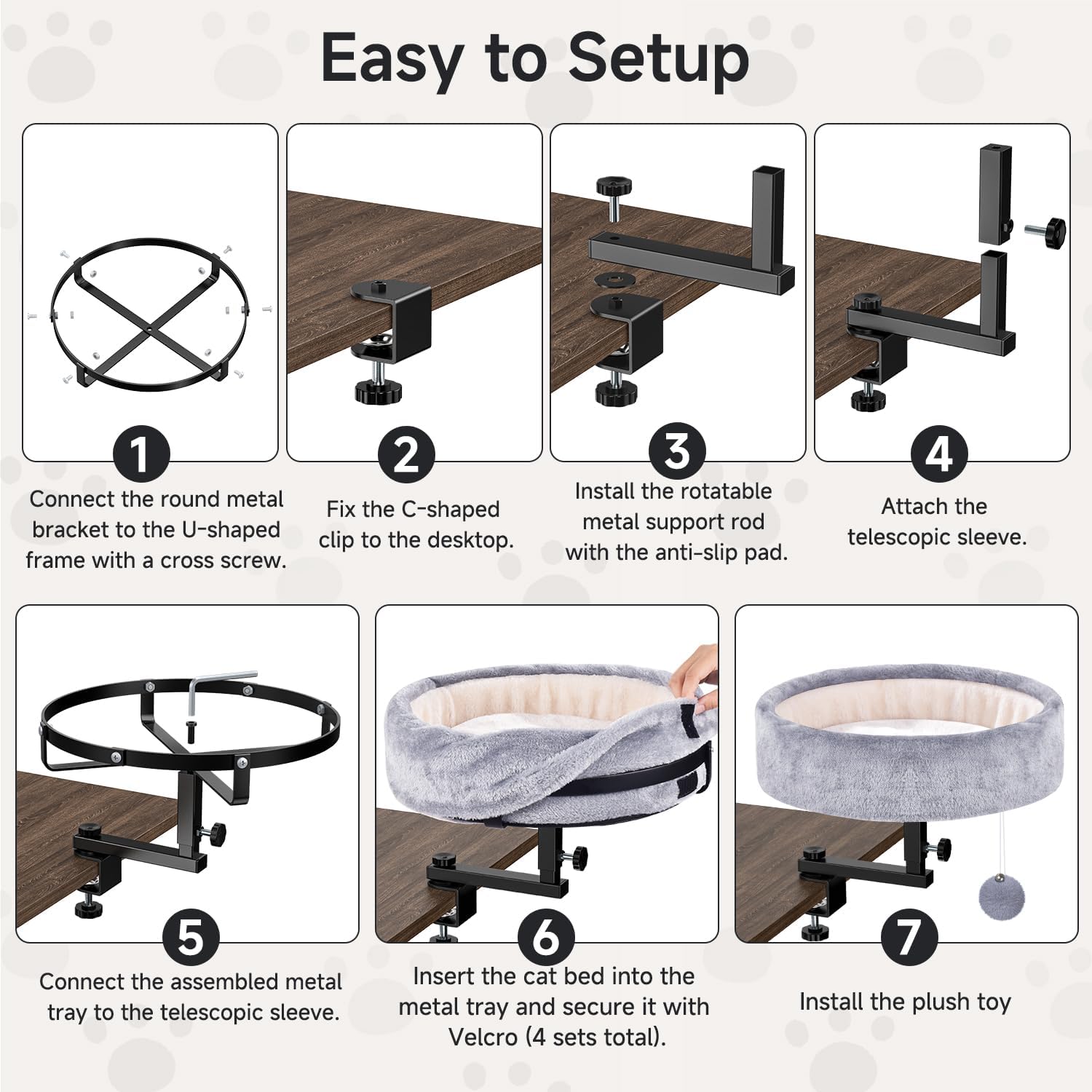Chumajor Cat Desk Bed - 360 degrees Rotating & Adjustable, Supports 50 lbs, Soft Faux Fur with Dual-Sided Reversible Mat, Modern Indoor Cat Nest Furniture for Office Desks and Game Tables, Island Table - Image 9